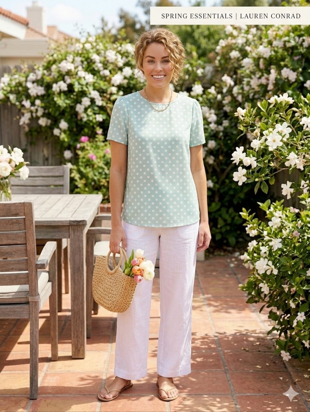 Lauren Conrad Green and Cream Polka Dot Short Sleeve Blouse Size XL - Picture 4 of 10